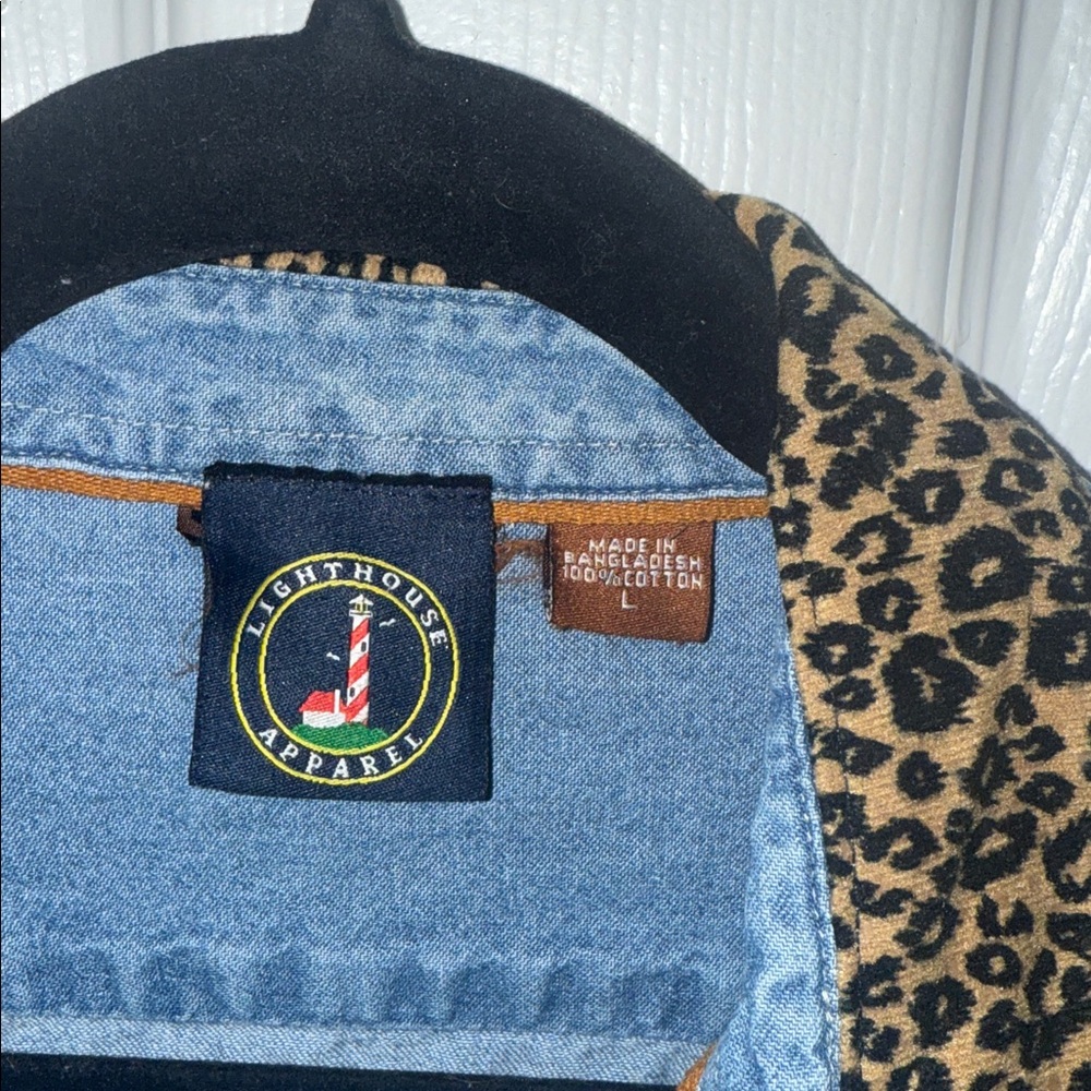 Leopard Trim Denim Jacket/Button Up - Picture 5 of 5